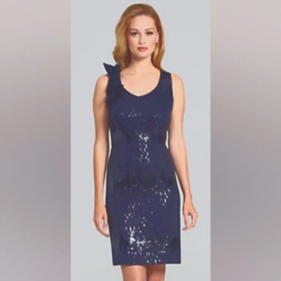 Antonio Melani “Chantel” Sequin Bow-Shoulder Cocktail Dress, Navy, Size 2 - Picture 1 of 5